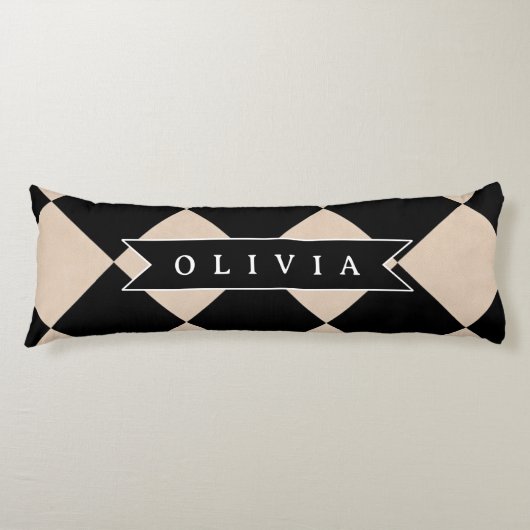 Personalized Black Harlequin Checkered Diamond Lichaamskussen (Voorkant)