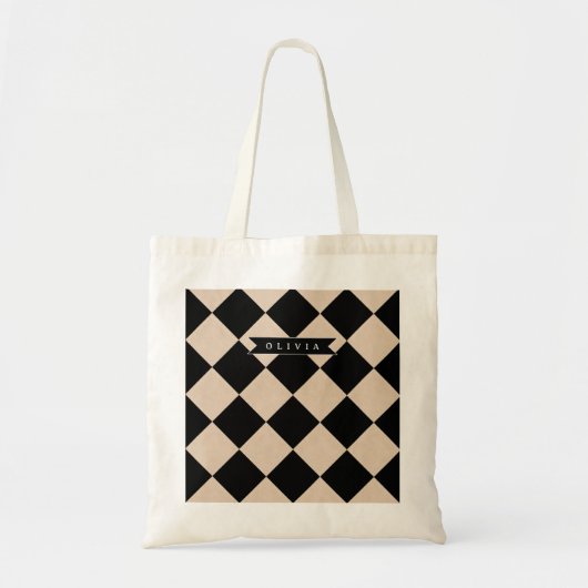 Personalized Black Harlequin Checkered Diamond Tote Bag (Voorkant)