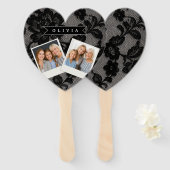 Personalized Black Lace Floral Elegant Monogram Handwaaier (Voorkant en achterkant)
