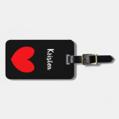 Personalized Black Luggage Tag with Red Heart Bagagelabel (Voorkant horizontaal)