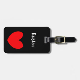 Personalized Black Luggage Tag with Red Heart Bagagelabel