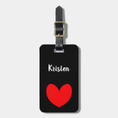 Personalized Black Luggage Tag with Red Heart Bagagelabel (Voorkant verticaal)