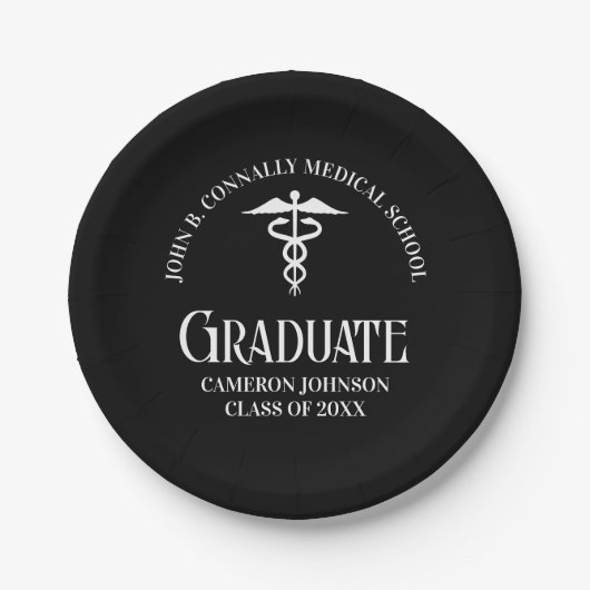 Personalized Black Medical School Graduation Party Papieren Bordje (Voorkant)