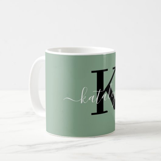 Personalized Black Monogram Coffee Mug with Name Koffiemok (Voorkant links)