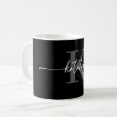Personalized Black Monogram Coffee Mug with Name Koffiemok (Voorkant links)