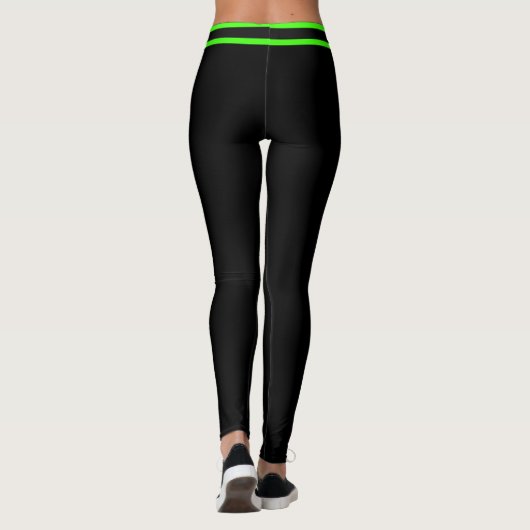 Personalized Black Neon Green Stripes Custom Text Leggings (Achterkant)