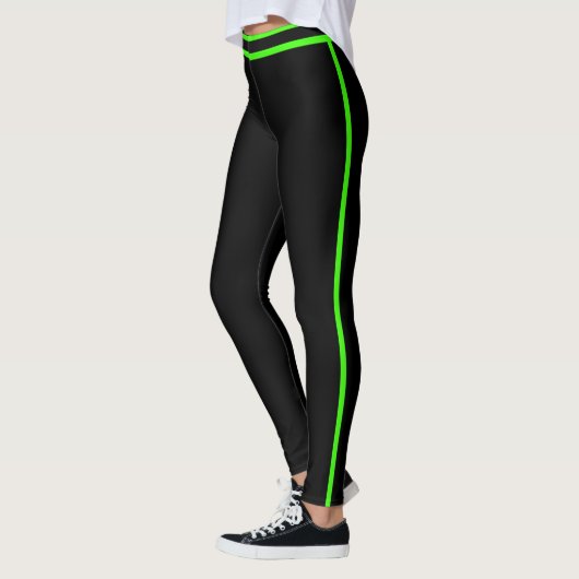 Personalized Black Neon Green Stripes Custom Text Leggings (Links)
