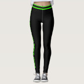 Personalized Black Neon Green Stripes Custom Text Leggings (Voorkant)