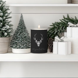 personalized black plaid check deer Christmas cand
