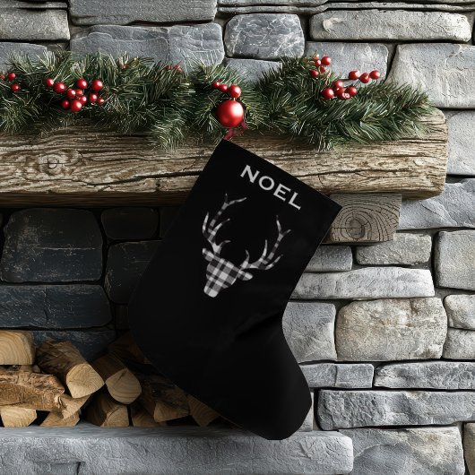 Personalized Black Plaid Deer Christmas Stockings Grote Kerstsok