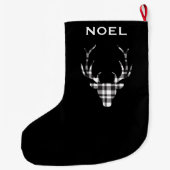 Personalized Black Plaid Deer Christmas Stockings Grote Kerstsok (Achterkant)
