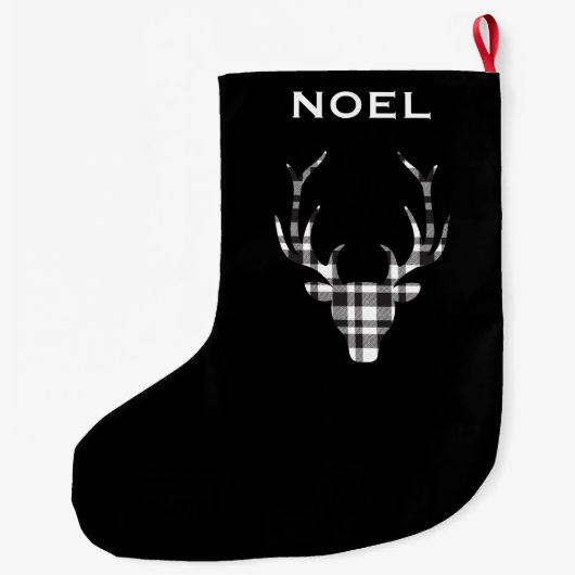 Personalized Black Plaid Deer Christmas Stockings Grote Kerstsok (Achterkant)