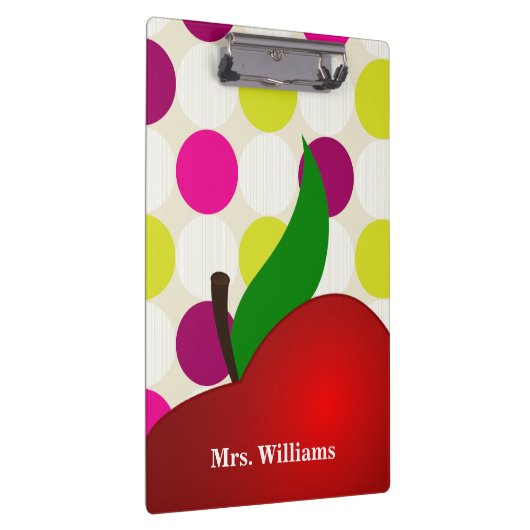 Personalized Black Polka Dot Red Apple Teacher Cli Klembord (Rechts)