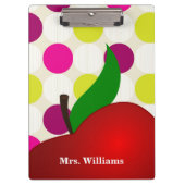 Personalized Black Polka Dot Red Apple Teacher Cli Klembord (Voorkant)