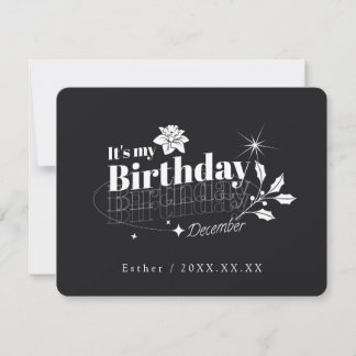 Personalized Black Quote Floral December Birthday Kaart