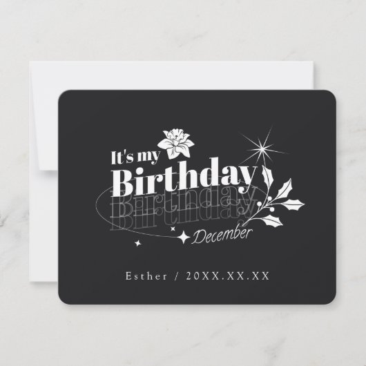 Personalized Black Quote Floral December Birthday Kaart (Voorkant)