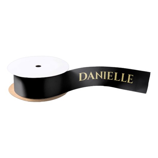 Personalized Black Ribbon with Gold Name Text Satijnen Lint (Spoel)