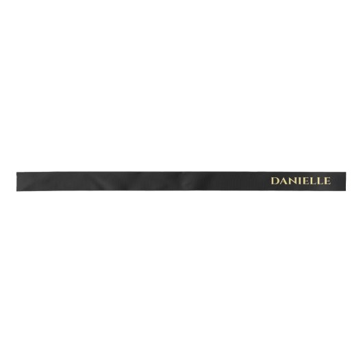 Personalized Black Ribbon with Gold Name Text Satijnen Lint (Voorkant)