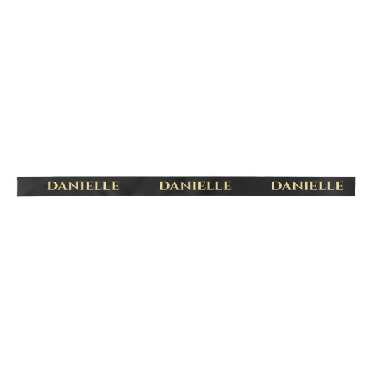 Personalized Black Ribbon with Gold Name Text Satijnen Lint (Voorkant)