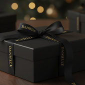 Personalized Black Ribbon with Gold Name Text Satijnen Lint