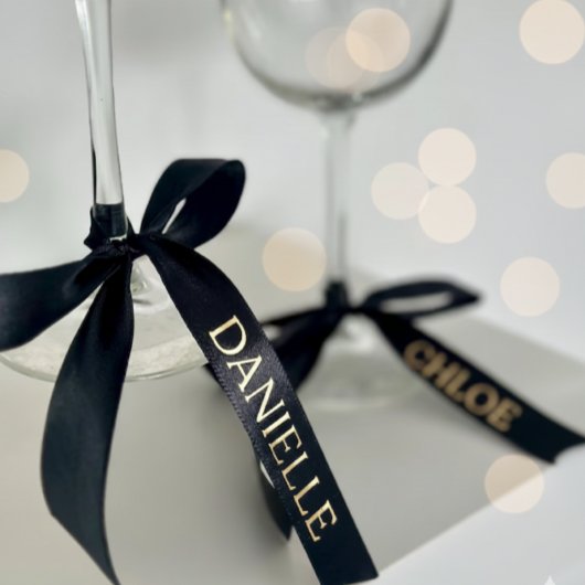 Personalized Black Ribbon with Gold Name Text Satijnen Lint