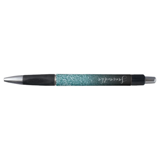 Personalized Black Schabre Faux Teal Glitter Pen (Voorkant)