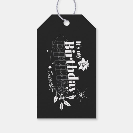 Personalized Black Vintage December Birthday Cadeaulabel (Voorkant)
