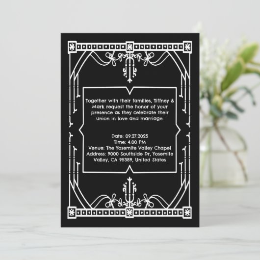 Personalized Black Wedding Invitation Card Kaart (Staand voorkant)