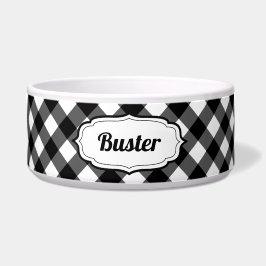Personalized Black & White Gingham Check pet bowl  Voerbakje