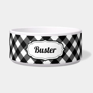 Personalized Black & White Gingham Check pet bowl Voerbakje