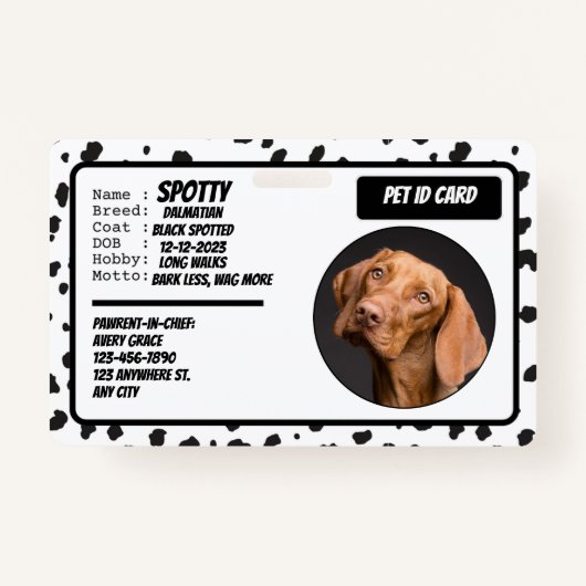 Personalized Black White Modern Dog Photo ID Badge (Voorkant)