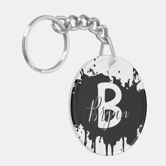 Personalized Black & White Monogram Acrylic Keycha Sleutelhanger (Voorkant Links)