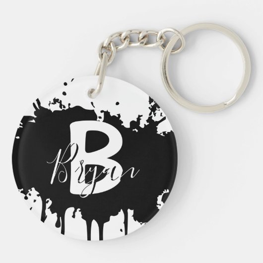 Personalized Black & White Monogram Acrylic Keycha Sleutelhanger (Achterkant)