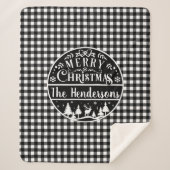 Personalized Black & White Plaid Merry Christmas Sherpa Deken (Voorkant)
