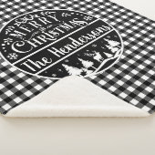 Personalized Black & White Plaid Merry Christmas Sherpa Deken (3/4)