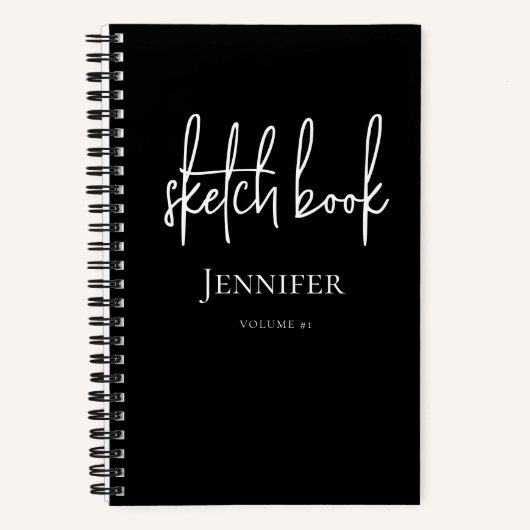 Personalized Black White Script Name Sketchbook Notitieboek (Voorkant)