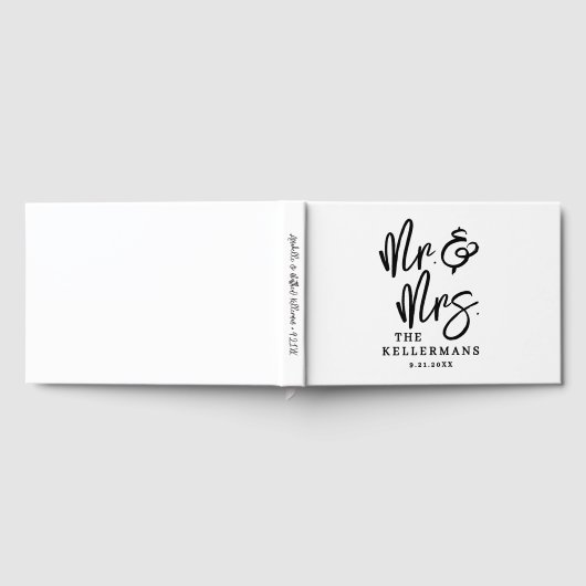 Personalized Black White Script Wedding Gastenboek (Volledig)