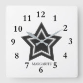 Personalized Black & White Star Vierkante Klok (Voorkant)