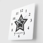 Personalized Black & White Star Vierkante Klok (Hoek)