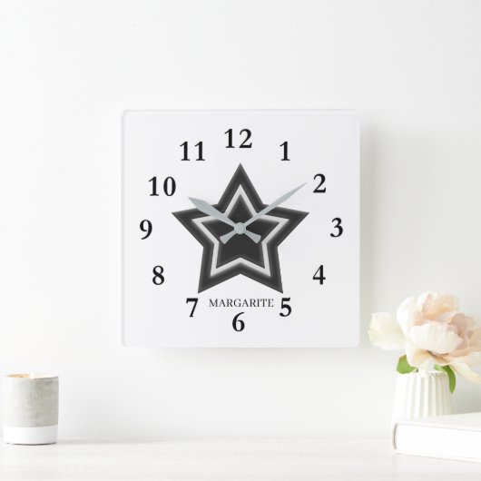 Personalized Black & White Star Vierkante Klok (Huis)