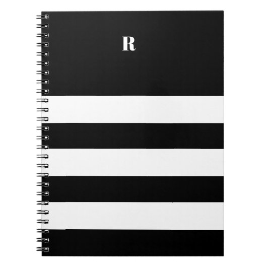 Personalized Black & White Striped Notitieboek (Voorkant)