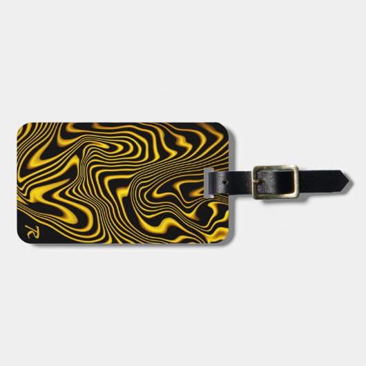 Personalized Black Yellow Gold Swirls Texture Bagagelabel (Voorkant horizontaal)