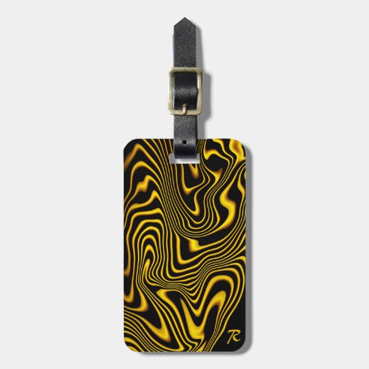Personalized Black Yellow Gold Swirls Texture Bagagelabel (Voorkant verticaal)