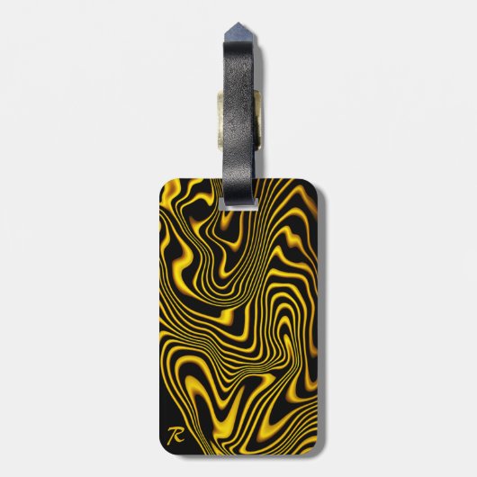 Personalized Black Yellow Gold Swirls Texture Bagagelabel (Achterkant verticaal)
