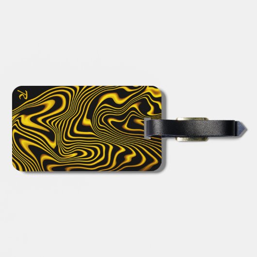Personalized Black Yellow Gold Swirls Texture Bagagelabel (Achterkant horizontaal)