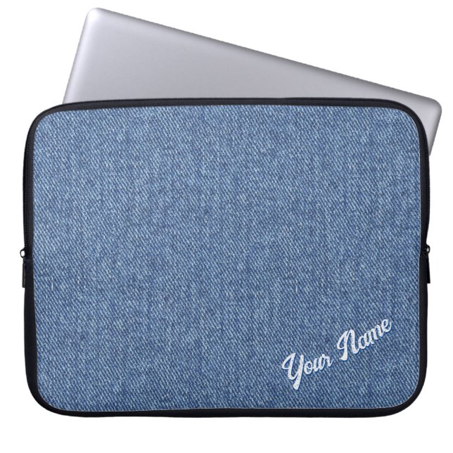 PERSONALIZED BLAUWE DENIM PATROON LAPTOP SLEEVE (Voorkant)