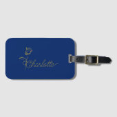 Personalized Bloom Design Custom Name Navy Bagagelabel (Voorkant (horizontaal))