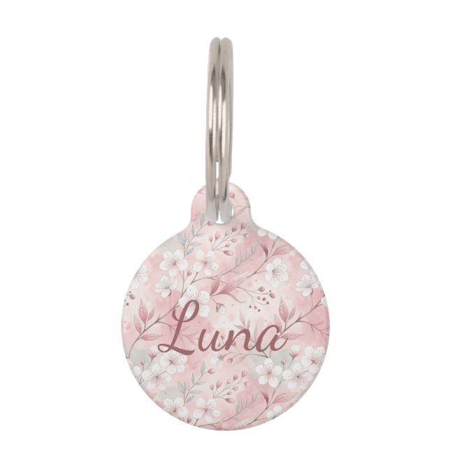 Personalized Bloom Sakura Pink Burgundy Huisdierpenning (Voorkant)