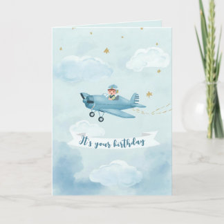 Personalized Blue Airplane Birthday Card Kaart