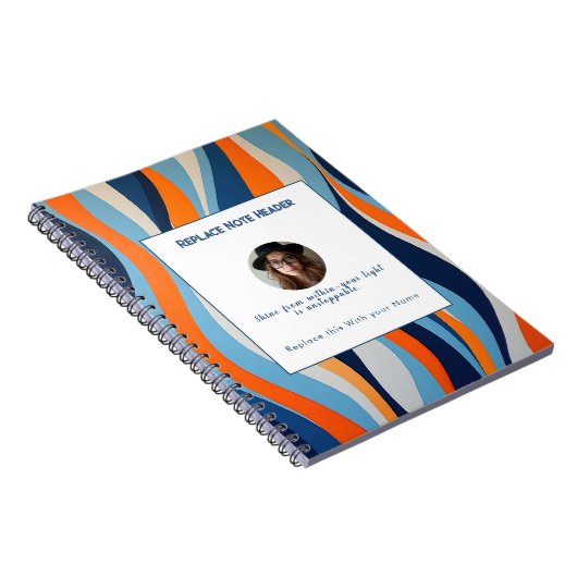 Personalized Blue and Orange Wave Patterned Notitieboek (Rechterzijde)